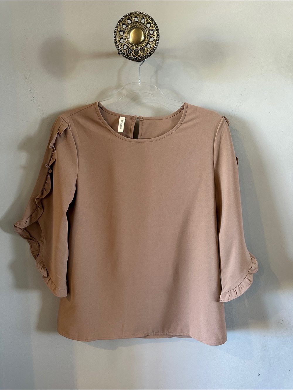 Evaless Woven Ruffle Sleeve Blouse - Taupe
